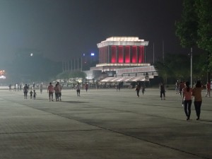 The Ho Chi Minh mausoleum at night.
